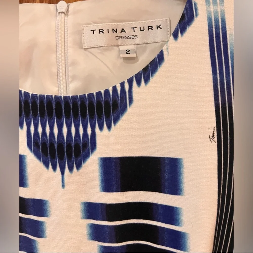 Trina Turk Kiara Geometric Mini Shift Dress‎ in Midnight Blue & White Size 2 - Picture 6 of 14